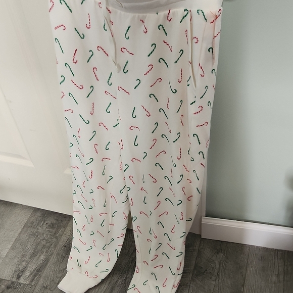 Colsie Cream Pajama Pants with Red and Green Candy Cane Pattern - Picture 1 of 3